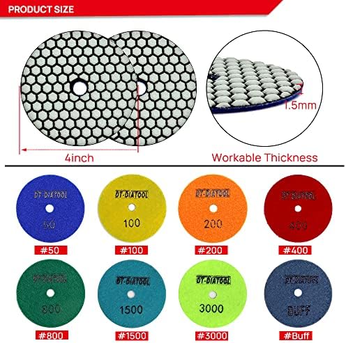 DT-DIATOOL Dry Diamond Polishing Pads 4 Inch for Granite Marble Quartz Stone Countertop Tiles 8 Pieces Grits 1500