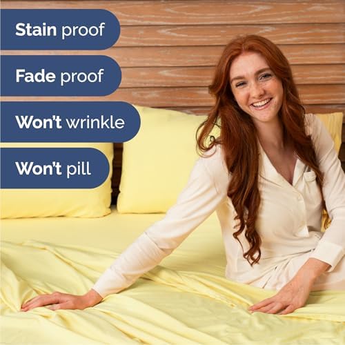 Queen Size 4 Piece Sheet Set - Comfy Breathable & Cooling Sheets - Yellow