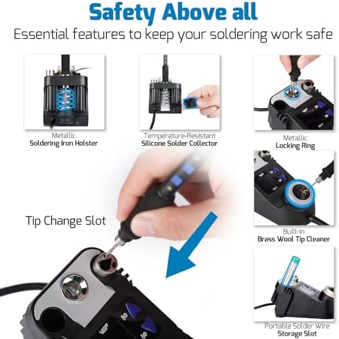 WEP 982-V Micro Soldering kit with 5 C245 Soldering Iron Tips, Temperature Control, Sleep Mode, Auto Shutdown and LCD Display