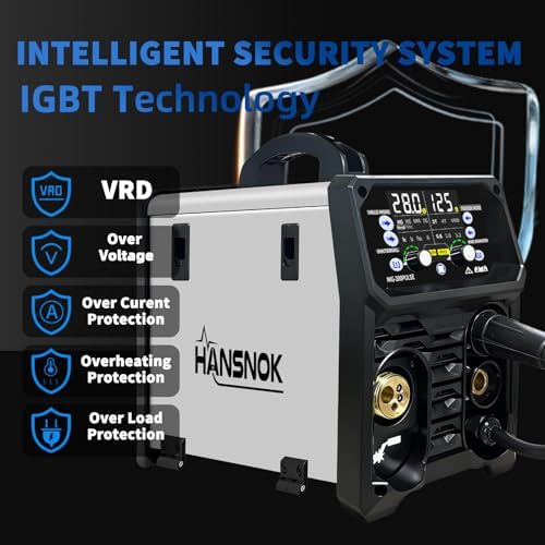 Aluminum MIG Welder with Pulse 200A 5 in 1 110V/220V Dual Voltage with 2T/4T Synergic Multifunctional Welding Machine Pulsed MIG/Gas MIG/Flux Core//Stick/Lift TIG Large LED Display Wire Feed Welder