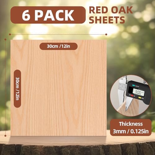 Rowood Oak Plywood Sheets for Laser Cutting,12x12x1/8inch,6 Pack 3mm Thin Unfinished Wood Crafts for Laser Engraving Blanks and DIY Ornaments and Architectural Model
