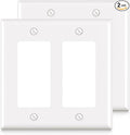 ELEGRP 2-Gang Decorative Wall Plates 2 Pack, Standard Size 4.53" H x 4.57" L Unbreakable Thermoplastic Faceplate Cover for Decorator Receptacle Outlet Switch, UL Listed (Glossy White)