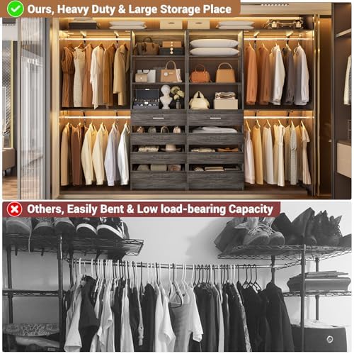 Aheaplus Closet System, Wood Closet Organizer System with 8 Drawers &4 Rods