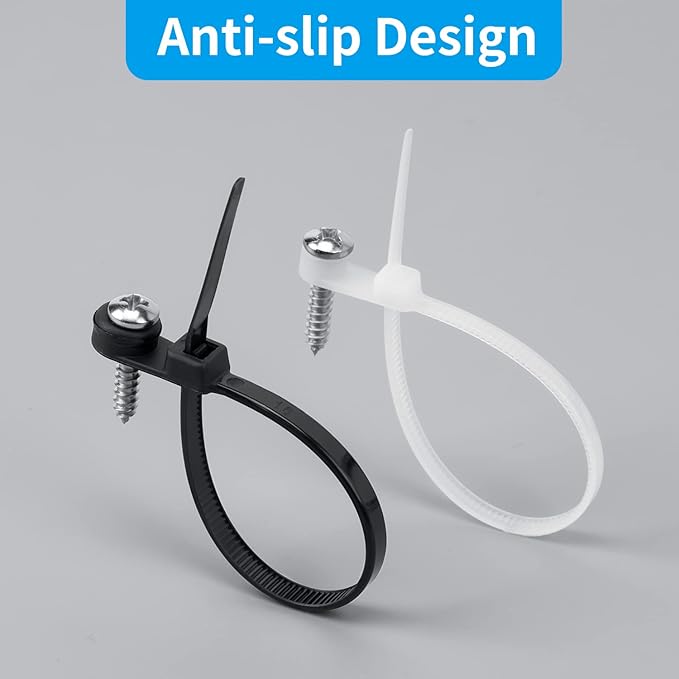 XINGO 110 PCS Black Zip Ties with Screw Hole 7.5 Inch, | 75 lbs Mountable head Cable Tie, Multipurpose Heavy Duty Nylon Zip Tie for Indoor and Outdoor Use