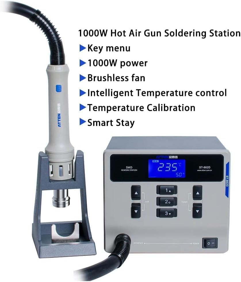 ATTEN ST-862D Lead-free Hot Air Gun Soldering Station Intelligent Digital Display 1000W ST862D Rework Station For PCB Chip Soldering Repair