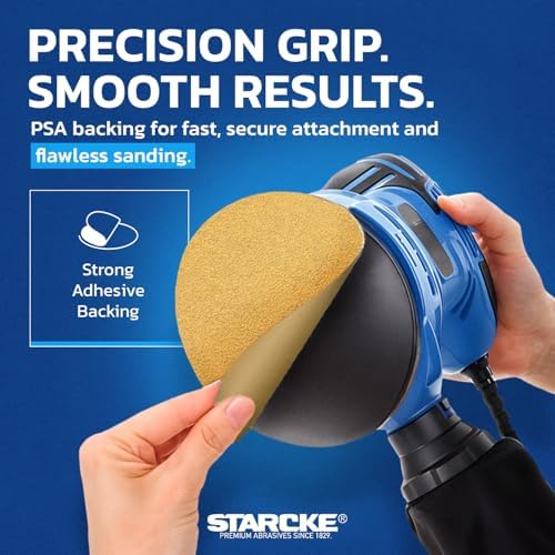 5 Inch Sanding Discs 120 Grit, 100 Pack Sandpaper Discs PSA Adhesive Sandpaper Roll No Hole - Disc Gold Round Sanding Paper, Durable Sand Paper for Wood, Auto Body, Metal, Paint for Surfaces