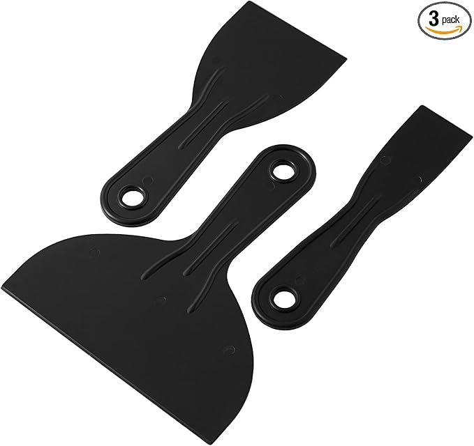 Plastic Putty Knife Set - 3Pcs Black Plastic Scraper Tool, 1.5"/3"/6" Sizes Spackle Knife for Spackling, Painting, Drywall, Arts and Crafts, Tile Jobs, Tamale Making