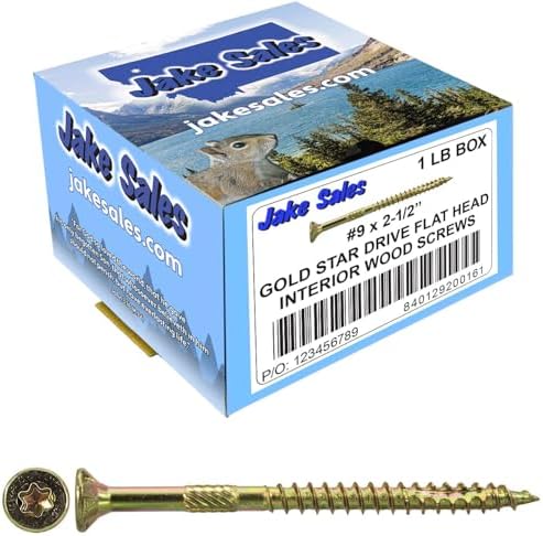 Jake Sales #9 x 2-1/2" Gold Star Wood Screw Torx/Star Drive Flat Head - Multipurpose Torx/Star Drive Wood Screws - CASE Qty 42 Boxes 3,948 Screws