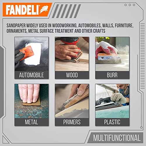 Fandeli Multi-Purpose Sandpaper - 220 Grit, 50 Sheets of 9'' x 11'', Ideal for Metal and Wood, Hand Sanding and Orbital Sanders