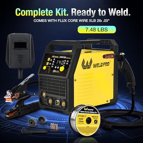 WELDPRO 140A MIG Welder 110/220V, 2026 Newest 5-in-1 Flux Core Welder, Synergic/Thickness Gasless MIG/Lift TIG/MMA/Spot Welding Machine, IGBT Inverter Welder with Large LED Digital Display, 2T/4T