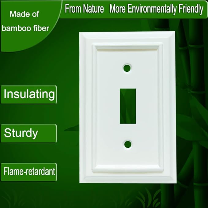 Wall Plates, Duplex Outlet Covers, Toggle Light Switch Plates, Decorator Light Switch Cover, Bamboo Fiber Material Wall Plate, Standard Size Wall Plates of various styles, White (1 Gang Toggle 4 Pack)