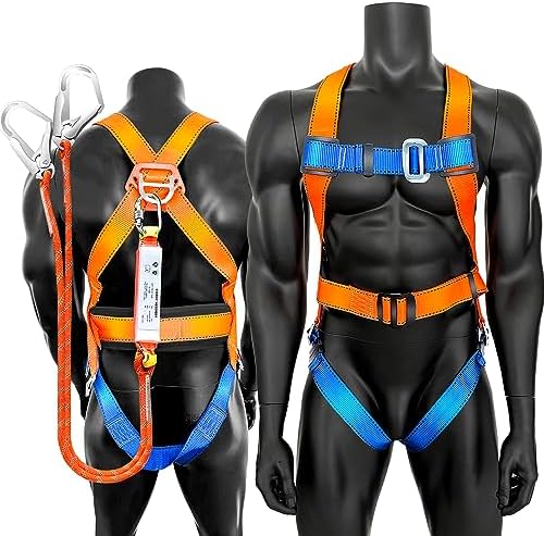 Full Body Safety Harness Tool Fall Protection，OSHA/ANSI Compliant,ASTM F1774certified | INTERNAL Shock Absorbing Lanyard（Orange）