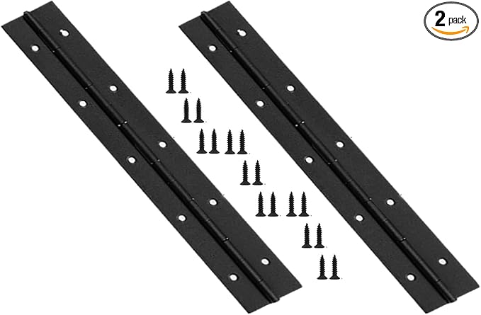 10 Inch Heavy Duty Continuous Piano Hinges, Black Stainless Steel 0.05" Thick 1.2" Open Width Folding Furniture Hinges with Screws for Cabinet Door Box DIY Projects (2 Pack)