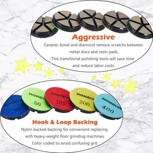 3" Ceramic Concrete Polishing Pads, 50 Grit, 3-Pack Hybrid Bond