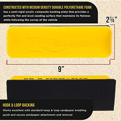 Dura-Gold Pro Series 9" K-Block Sander Firm & Flex Hand Sanding Block Pad with Hook & Loop Backing and PSA Adapter Pad & 3000 Grit Green Sandpaper Roll, 2-3/4" Wide, 20 Yards Long