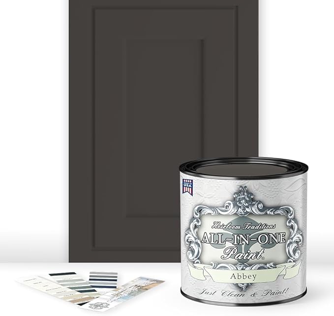 ALL-IN-ONE Paint by Heirloom Traditions, Abbey (Warm Gray), Quart - Durable cabinet and furniture paint. Built in primer and top coat, no sanding needed. Includes our 30 featured color card.
