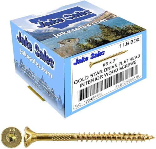 Jake Sales #8 x 2 Gold Star Wood Screw, T-20 Torx Drive, Flat Head – (1 Pound Box) ~150 Screw Count