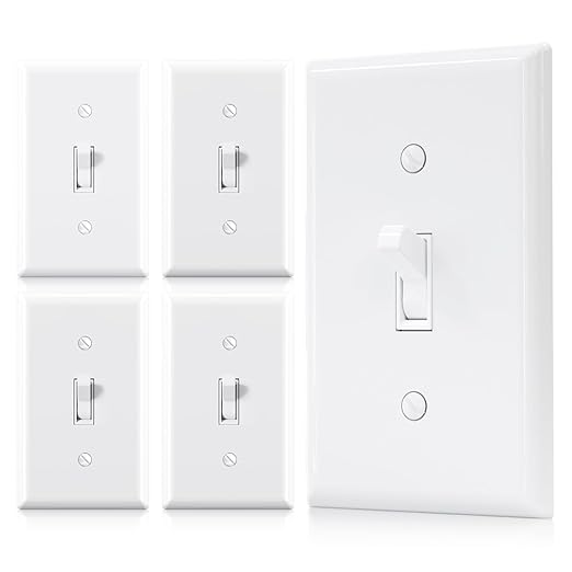 ELEGRP 3 Way Toggle Light Switch with Plate, 15 Amp, 120 V, Toggle Framed AC Quiet Switch, in Wall On/Off Switch, Self-Grounding, Residential and Commercial Grade, UL Listed (5 Pack, Glossy White)