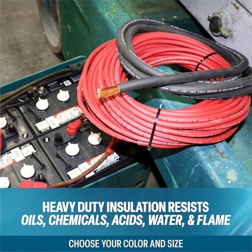 TEMCo 2/0 Gauge AWG 125 Ft Red Flexible Pure Copper Made in USA Welding Cable Battery Wire - Heavy Duty Solar, Inverter, Car, RV, Truck