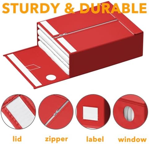 SpaceAid 3 Pack Bed Organizers and Storage, Foldable Sheet Organizer for Linen Closet, Set Folder Keeper With Window XL (Queen & King Size) Bedding Container (Red)