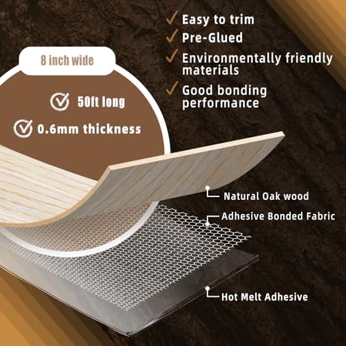 GSCIT Club Wood Veneer, 8 inch x 50ft Oak Edge Banding Preglued Flexible, Veneer Tape Banding for Cabinet Repair Furniture Restoration