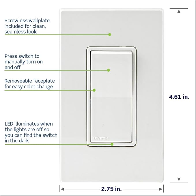 Leviton Decora Smart Switch Z-Wave 800 Series, ZW15S-1RW