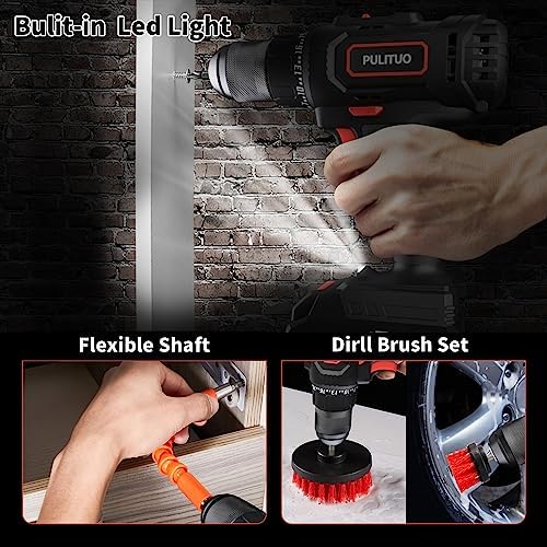 PULITUO Cordless Drill Set, 20V/2.0Ah Electric Power Drill, Torque 45N.m, 25+1 Torque Setting,1/2” Keyless Chuck, 2 Variable Speed Setting, with 43 PCS Bits, Storage Bag
