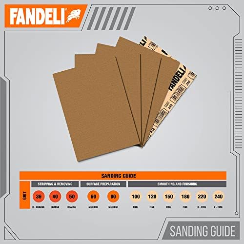 Fandeli | Multi-Purpose Sanding Paper | Assorted Grits (80,120,220) | 75 Sheets of 9'' x 11'' | Perfect for Sanding Metal and Sanding Wood | Hand Sanding | Orbital Sanders..