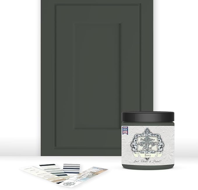 ALL-IN-ONE Paint by Heirloom Traditions, Envy (Slate Green), 8oz Sample - Durable cabinet and furniture paint. Built in primer and top coat, no sanding needed. Includes our 30 featured color card.