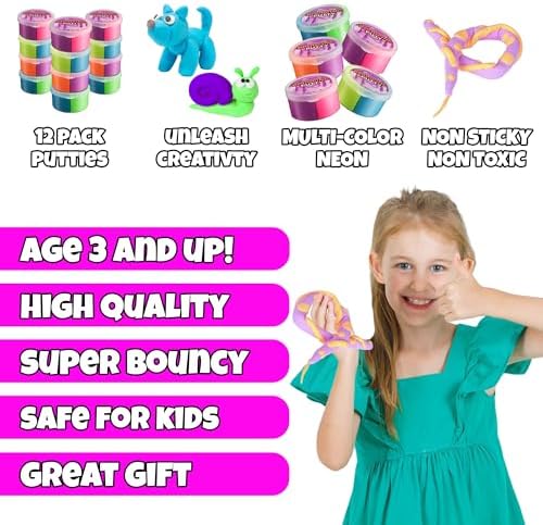 Neon Bouncing Putty (36-Pack) Fluffy DIY Slime Ball Sensory Toys