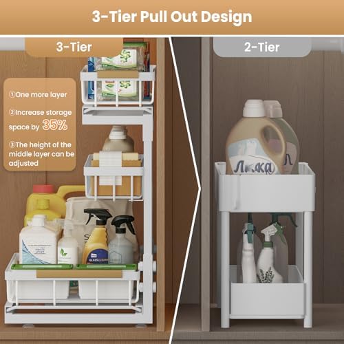 Under Sink Organizer and Storage for Bathroom and Kitchen - 1 Pack 3 Tier