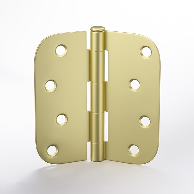 goldenwarm 12 Pack 4 inch Door Hinges Satin Gold Residential Door Hinges Brass Hinges for Interior and Exterior Doors, 5/8" Radius Corners, Iron