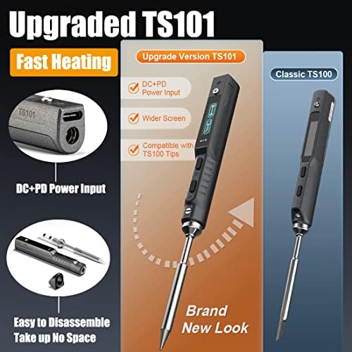 Original TS101 Soldering Pen Upgraded from TS100 DC 65W PD 45W Power Programmable Smart Mini Electric Portable Soldering Iron GO Kit with 3 Solder Tips,USB Type C Cable,Carrying Pouch