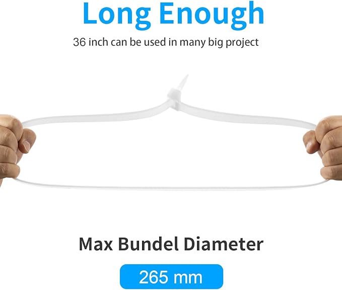 Armpow 36 inch White Zip Ties Heavy Duty 40PCS, 200LBS Ultra Exclusive Strong Plastic Wire Ties, Large Cable Ties Extra Long Tie Wraps, Indoor and Outdoor UV Resistant