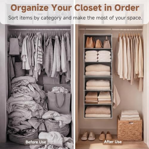 StorageWorks Hanging Closet Organizer, 6-Shelf with 2-in-1 Design, Ivory