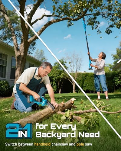 SEESII 2-in-1 Cordless Pole Saws & Mini Chainsaw 6 Inch for Tree Trimming