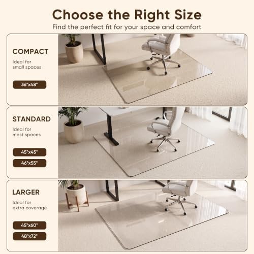Antok Tempered Glass Chair Mat, 45"x45" Office Chair Mat for Carpet & Hardwood Floors, Heavy Duty 1/5" Desk Chair Mat for Smooth Rolling at Home or Office