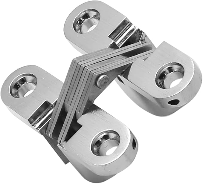 1-3/4" Hidden Hinge Stainless Steel 180 Degree Invisible Cross Hinges for Kitchen Cabinet Door Frameless Concealed Hinge with Screws, 4pcs