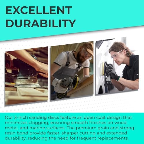 Sunmight Film Grip No Hole 3 Inch Sanding Discs - 120 Grit, Premium Aluminum Oxide - Strong Film Backing for Automotive, Marine, Wood & Metal Applications - Excellent Cutting and Long Life (50 Pcs)
