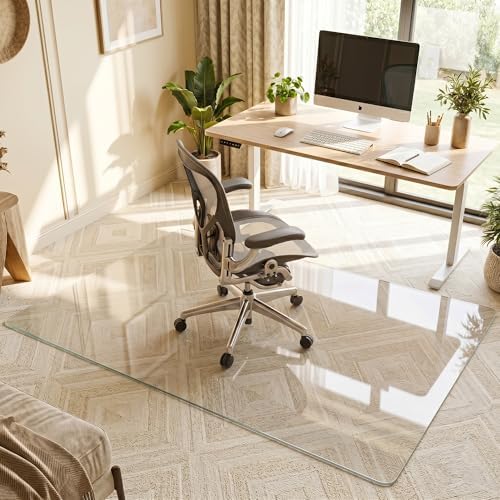 Antok Tempered Glass Chair Mat, 48"x72" Office Chair Mat for Carpet & Hardwood Floors, Heavy Duty 1/5" Desk Chair Mat for Smooth Rolling at Home or Office