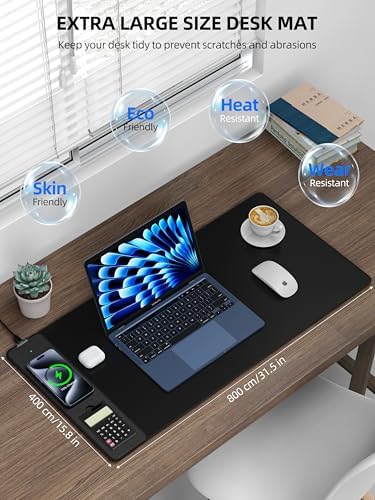 Mouse Pad with 15W Wireless Charging, Removable 8-Digit Solar Calculator