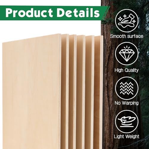 12 Pack Basswood Sheets 1/4x12x12 Inch, 6mm Basswood for Laser Cutting and Engraving, 1/4 Plywood Boards for Crafts,Wood Burning,Architectural Models, Painting.