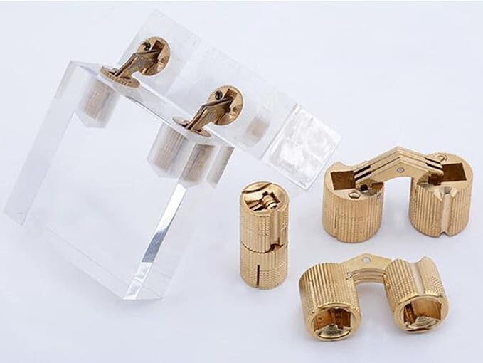 12 Pcs 14mm Brass Barrel Hinges Hidden Invisible Cabinet Furniture Hinges Concealed 180 Degree Opening Angle
