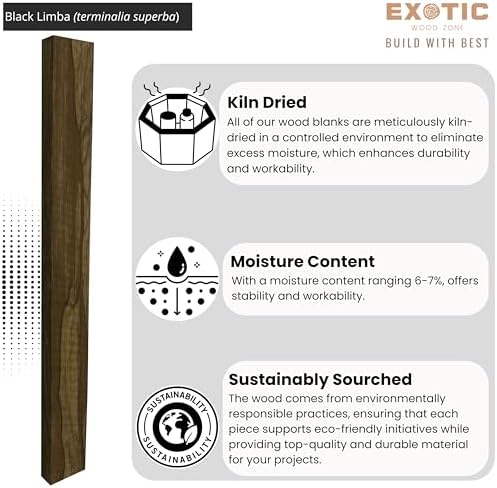 Exotic wood zone Black Limba Lumber Board - Exotic Hardwood Plank for Woodworking, DIY Projects, Cutting Boards, Cabinetmaking - Wood Lumbers, Exotic Lumbers (5, 3/4" x 2" x 36")