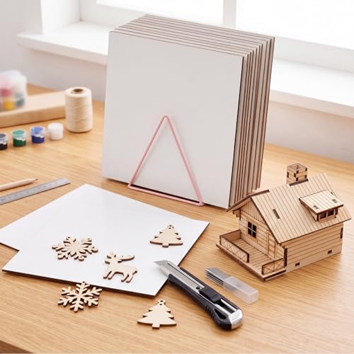 Geelin 12 Pcs 12 x 12 Inches Double-Sided Colored Plywood Sheets 1/8 Thin Craft Wood for Laser Cutting Engraving DIY Crafts Architectural Models Making (White)