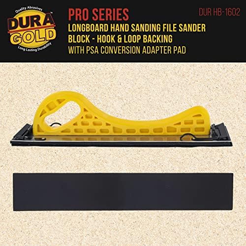 Dura-Gold Pro Series Longboard Hand Sanding File Sander Block - Hook & Loop Backing and PSA Backing Adapter Pad & 600 Grit PSA Longboard Sandpaper 20 Yard Roll, 2-3/4" Wide