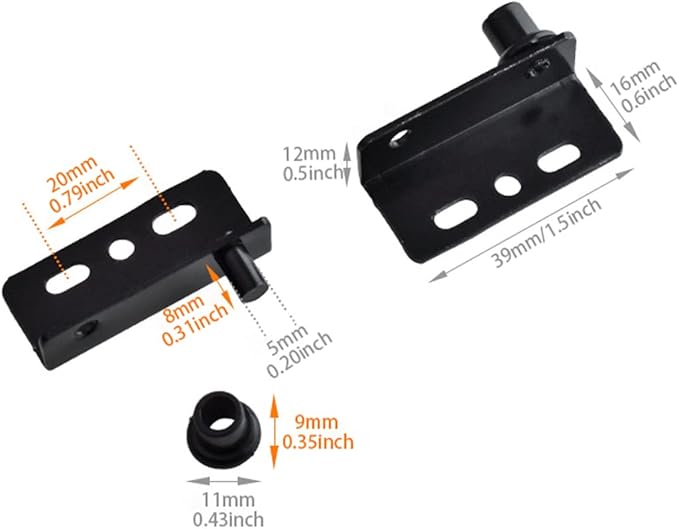 2 Sets Pivot Hinges Black Heavy Duty Concealed Shaft Door Hinges with Bushing for Wood Doors, Drawers, Furniture Cabinets, Wardrobe, Showcase, etc