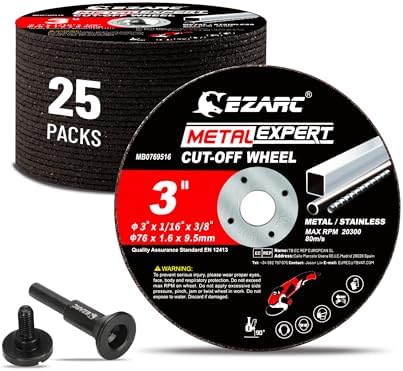 EZARC 25 Pack 3" Cut Off Wheels with 1/4" Mandrel, 3/8" Arbor Metal Cutting