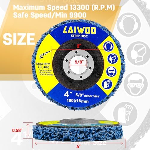 10 Pack Strip Disc Wheels Angle Grinder Paint Removal 4" x 5/8" Purple Blue