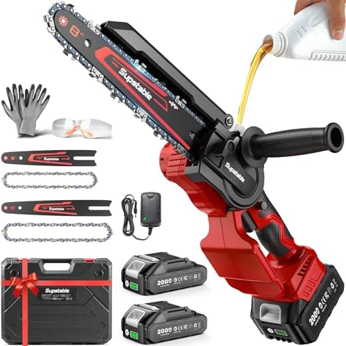 Mini Chainsaw Cordless, 8 Inch & 6 Inch Electric Chainsaw Battery Powered, 1000W Brushless Handheld Power Chain Saw with 2 Batteries, Small Tree Saw for Branch Trimming Wood Cutting